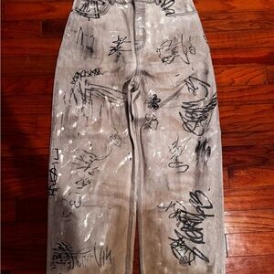 Balenciaga Gray Graffiti Print Jeans
